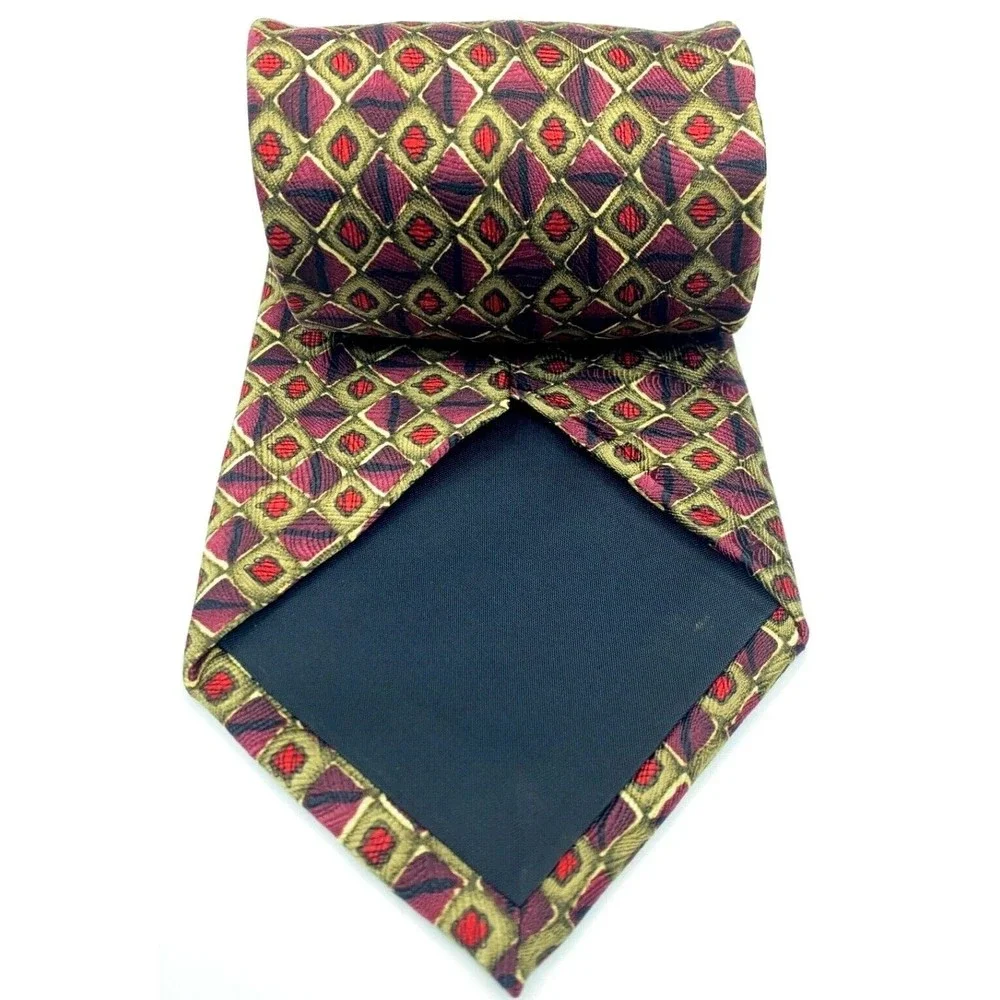 JERRY J GARCIA Tie Burgundy Purple Khaki Brown Red Black Silk Hand Made Necktie